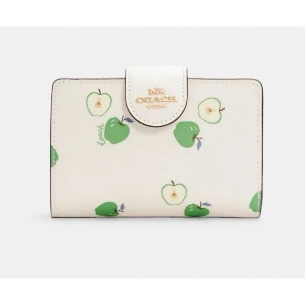 COACH MEDIUM CORNER ZIP WALLET WITH APPLE PRINT NWT